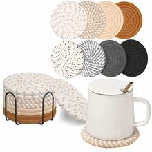 8-Piece Set Absorbent Coasters For Drinks, Minimalist Cotton Woven Coasters Coffee Table Decor Boho Cute Cup Coasters - Multicolor - View 1