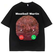 Meatball  Interesting Meme T-Shirt Men And Women Humorous Fashion Retro T-Shirt Oversized Cotton Casual Summer T-Shirt. - 黑色 - 查看 1