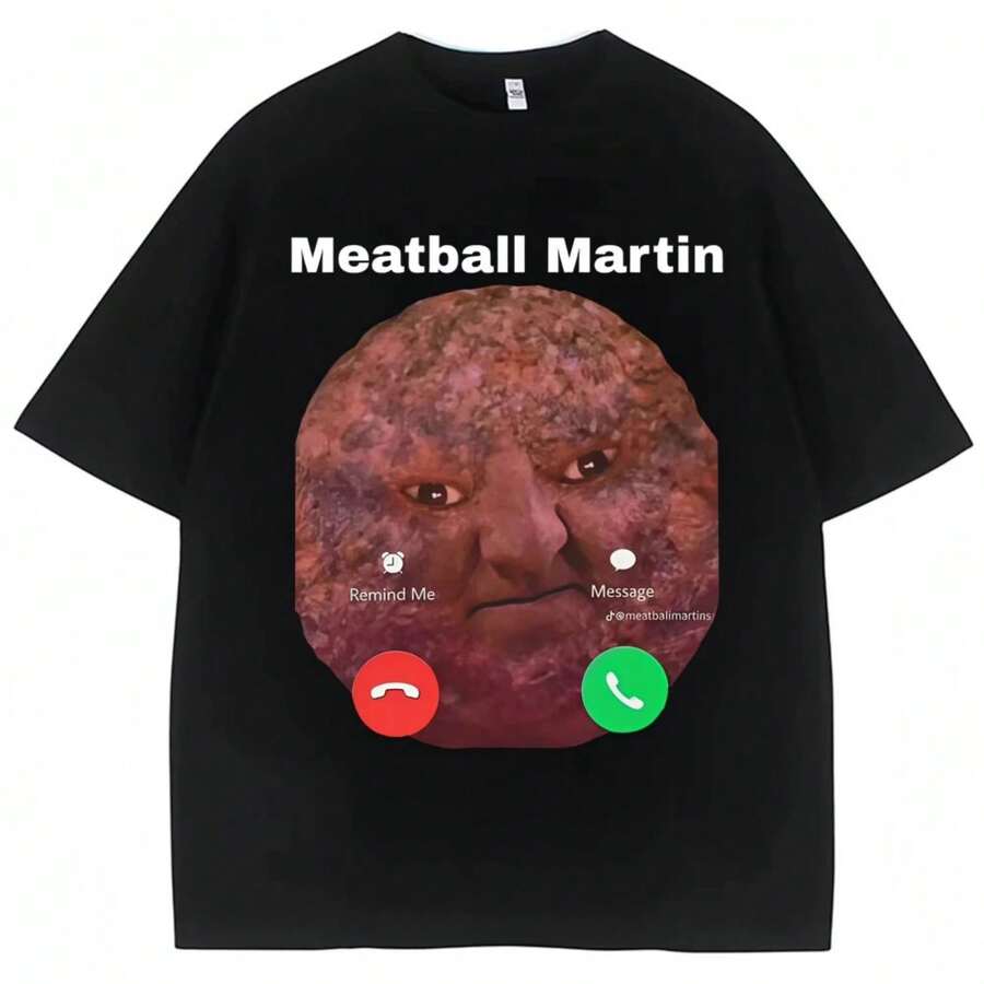 Meatball Interesting Meme T-Shirt Men And Women Humorous Fashion Retro T-Shirt Oversized Cotton Casual Summer T-Shirt. - 黑色 - 查看 1