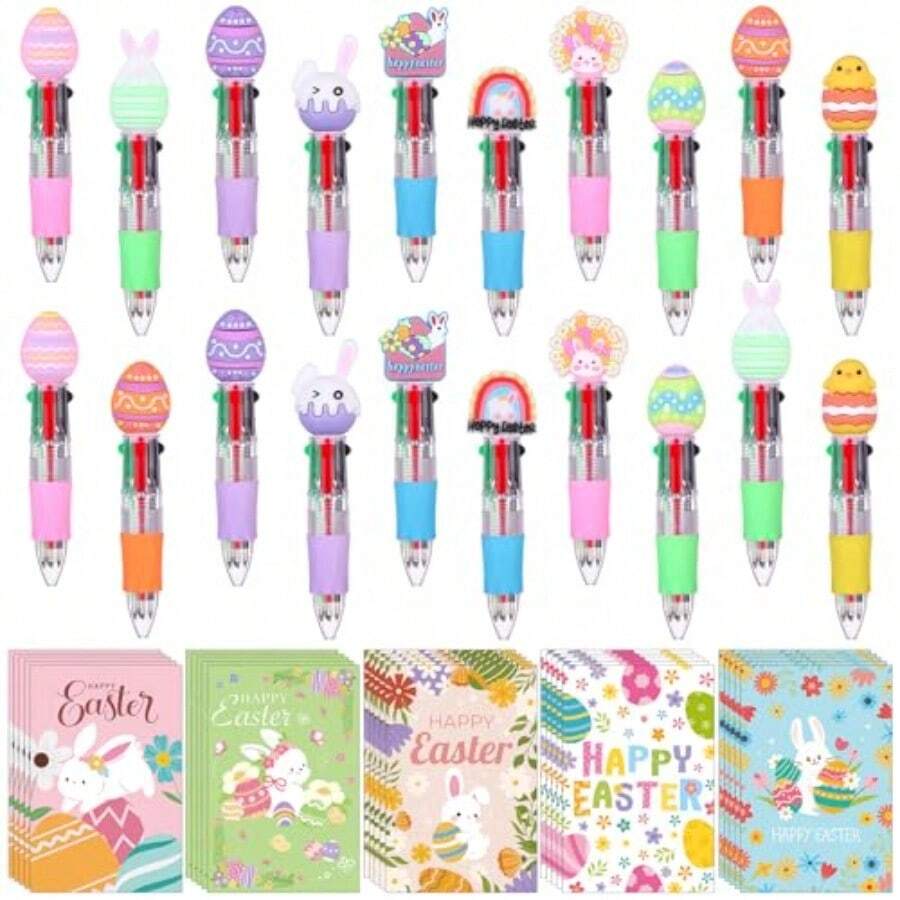 50 Sets Easter Gifts Bulk 4 Colors In 1 Easter Fun Pens Bulk With Greeting Cards 0.7 Mm Multicolor Ballpoint Pens Funny Retractable Pen For Coworkers Teacher Employee Office Supplies - Black Red Blue Green - View 1