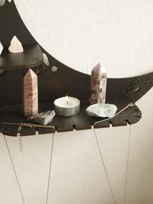 1pc Black Moon Decorative Wall Shelf Gothic Witchy Style Crystal Display Organizer Crescent Shape Layered Tier Storage Rack Carved Detail Jewelry Holder Altar Accent Aesthetic Wall Decor For Bedroom Living Room Meditation Room Apartment Dorm Studio Home Decoration - A - View 10