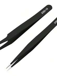 1 pezzo Pinzette oblique in acciaio inossidabile, colore nero, accessori per arte di unghie, extension ciglie, calligrafia - nero - Visualizzare 1