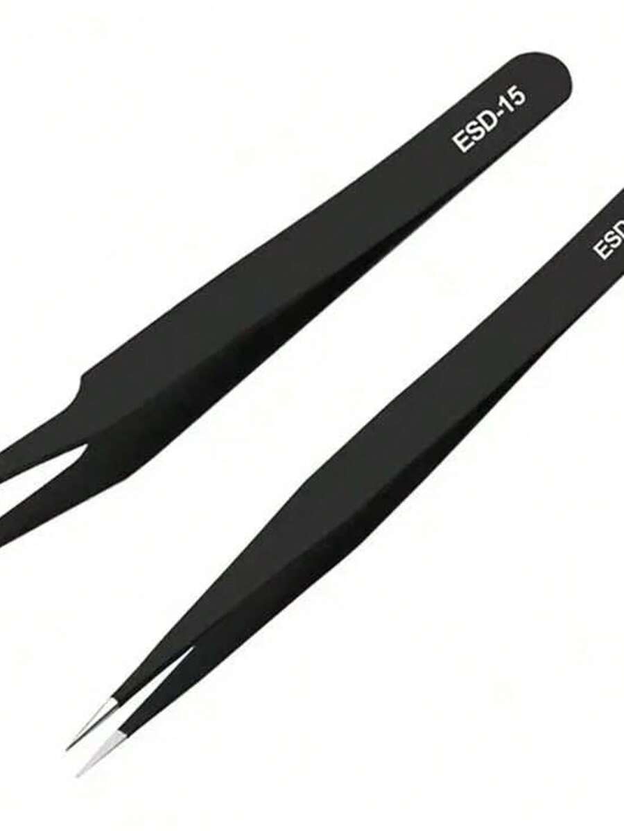 1 pezzo Pinzette oblique in acciaio inossidabile, colore nero, accessori per arte di unghie, extension ciglie, calligrafia - nero - Visualizzare 1