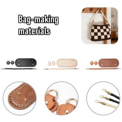 4pcs DIY Woven Tote Bag Making Kit, Including Hand-Woven Handles, High-Quality Hardware, Heart-Shaped Hook Shoulder Strap Connectors, And An Oval Crocodile-Patterned Base. A Craft Kit Perfect For Creating Personalized Bags This Summer.