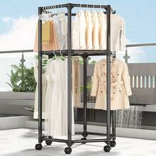 1 pieza Tendedero de ropa de metal de alta resistencia, con brazos giratorios de doble capa, barras colgantes montables en la pared o de pie, material de metal, estilo para dormitorio o baño de espacios pequeños, con patrón de brazo giratorio, organizador de ropa ahorrativo de espacio para secar prendas, fácil de ensamblar sistema de estantería de armario - Multicolor - Ver 6