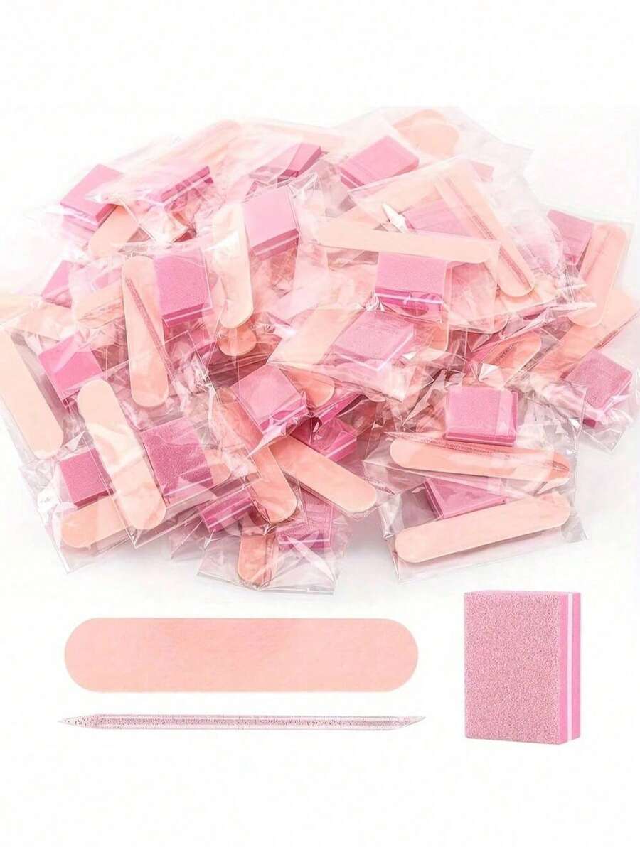Pink Mini Nail Buffing Block Set, For Nail Art, Includes Nail File And Wooden Stick Nail Buffers, Professional Manicure Kit - Baby Pink - View 1