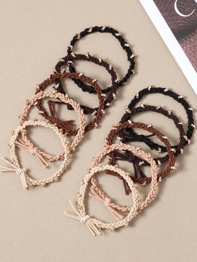 5pcs Coffee Color Rhinestone Baby's Breath Elastic Hair Ties, High Elasticity Durable Hair Scrunchies, Elegant Accessories For Women