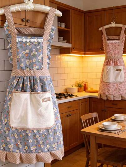 1/3 قطعة من المريلة اليدوية الأنيقة على طراز الأميرة ذات الزهور الصغيرة القابلة للمسح، مريلة بأربطة دانتيل، مريلة مقاومة للاتساخ وقابلة للتنفس، مريلة أميرة ذات أربطة زهور صغيرة هدية (قد تختلف الألوان قليلاً بين الدفعات المختلفة، ولا يؤثر ذلك على جودة الاستخدام)