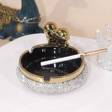 1pc Luxury Sparkling Rhinestone Edged Ashtray - Large Capacity, Ceramic Material, Home Indoor Room Outdoor Camping Office Desk Decor, Diamond Decoration, Multi-Color Options, Smoking Accessory, Travel Holiday Daily Essential, Wedding Birthday Party Festival Gift, Rhinestone Decor, Bead Art, Stone, Gem, Bright Diamond, Room Indoor Decor, Mother's Day, Valentine's Day, Music Festival, Easter - Multicolor - View 9