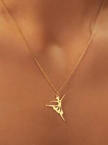 suteyi 1pc 18K Gold Plated Stainless Steel Ballet Dancer Pendant Necklace - Multicolor - View 4