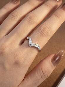 1pc S925 Sterling Silver V-Shaped Engagement/Wedding Ring, Women's Promise/Eternity Ring, Exquisite Jewelry Gift - V-shaped Diamond Ring - View 5