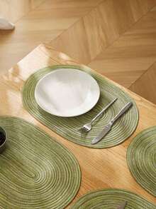 Set de 1/2/4/6/8 piezas de individuales ovalados de poliéster en degradado de verde y beige, adecuados para la decoración de restaurantes, esenciales para la cena de Navidad, regalo de estilo bohemio para las fiestas - Verde - Ver 1