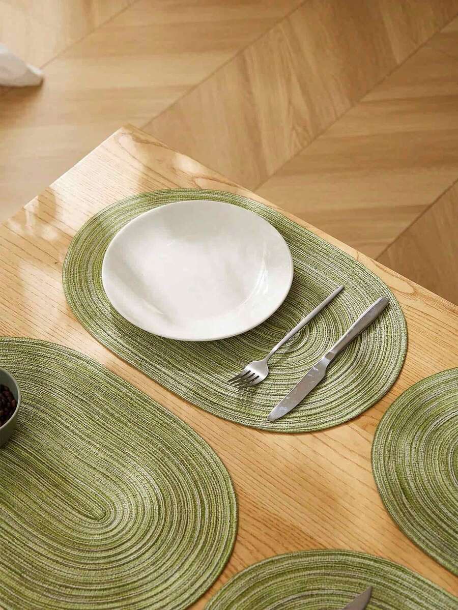 Set de 1/2/4/6/8 piezas de individuales ovalados de poliéster en degradado de verde y beige, adecuados para la decoración de restaurantes, esenciales para la cena de Navidad, regalo de estilo bohemio para las fiestas - Verde - Ver 1