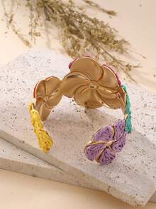 1pc Handmade Exaggerated Floral Paper Yarn Woven Bracelet, Versatile Boho Style Adjustable Cuff Suitable For Vacation, Party, Market, Afternoon Tea And Daily Wear - Multicolor - View 6