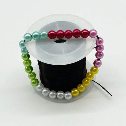 1卷0.8毫米黑色弹力绳（约2362.2英寸），适用于DIY珠宝制作，如手链、项链等 - 串珠线