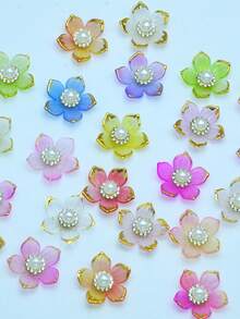 50pcs 25mm Gold Rimmed Rhinestone Flower Appliques, DIY For Jewelry, Shoes, Clothing, Bags, Gifts - Pearl White - View 5