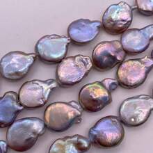 14毫米紫灰色椭圆形天然淡水珍珠，1串，40厘米/15.75英寸，孔径0.9毫米，DIY - 灰紫色 - 查看 4