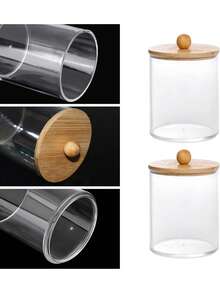 Bộ 4 hộp đựng tăm bông acrylic, hộp đựng đồ trang điểm, hộp đựng đồ dùng phòng tắm, hộp đựng băng vệ sinh có nắp tre, dùng để đựng mỹ phẩm, tăm bông, băng vệ sinh. - Nhiều màu - Xem 10