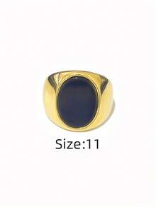 1 pieza Anillo de hombre minimalista casual ovalado, redondo, con diamante de imitación negros, hecho de acero inoxidable 316, chapado en oro de 18K por dentro y por fuera, impermeable e hipoalergénico, adecuado para hombres con estilo minimalista clásico - Anillos ovalados/redondos para hombre - Ver 19