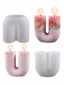 3D Striped U-Shaped Candle Silicone Mold, Geometric Striped Cylinder Arch Gate Rainbow Bridge Candle Holder Mold, Craft DIY Gypsum Resin Epoxy Casting Mold - White Silicone Mold - View 3