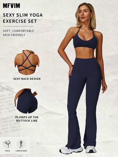  MFVIM 女士春夏运动文胸紧身裤套装，女士休闲运动外套健身两件套，交叉后背设计紧身裤提臀收腰，修身透气舒适，适合日常休闲户外慢跑、骑行、瑜伽、普拉提、健身房锻炼等运动，是必备的健身服饰。