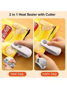 Máquina de sellado mini 2 en 1 con cortador y imán, sellador de alimentos recargable portátil de mano con calor al vacío para bolsas de plástico, aperitivos y almacenamiento de alimentos - Ver 4