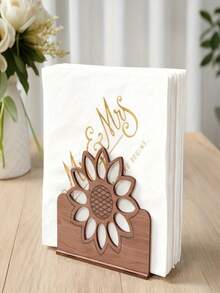1 pezzo Portaposate in legno a forma di girasole con un design rustico affascinante, organizzatore perfetto per scatola di fazzoletti per il bancone della cucina, decorazione per il tavolo da pranzo, soluzione di archiviazione domestica per tovaglioli, carta e menu, elegante dispenser di tovaglioli per la casa - Multicolore - Visualizzare 5