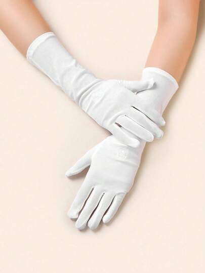 1 Pair 31cm Women's Milk Silk Floral Gloves, Thin Outdoor UV Protection Gloves, Bridal Dress Embroidered Flower Gloves, Summer