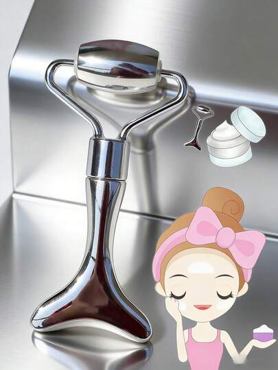 Gua Sha Facial Massage Tool (Fish Tail), Stainless Steel Cold Roller For Face & Eyes, Crescent Jawline Lifting Firming Skin Beauty Instrument