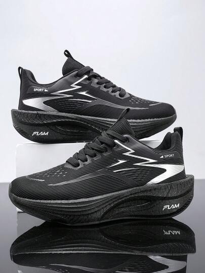 1 Pair Breathable Mesh Printed Sneakers, Round Toe Lace-Up Design, Popcorn Thick Sole + MD Non-Slip Outsole, Fashion Casual Sports Shoes For Teenagers, Suitable For Marathon Exercise And Running All Seasons