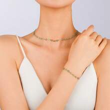 2pcs/Set European And American Style Gold Flower & Blue Enamel Pendant Necklace And Titanium Steel 18K Gold Plated Bracelet Jewelry Set - 2pcs Blue Flower Set - View 5