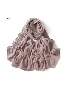1件装女士蝴蝶花朵刺绣雪纺头巾，柔软透气，用途广泛，穆斯林防晒头巾，简约百搭，适合日常佩戴，四季皆宜。 - 多色-蝴蝶花朵繡花 - 查看 11