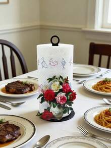Elegant Rose Pattern Napkin Holder - Essential For Weddings, Parties And Banquets | Decorative Kitchen Storage Rack With Hanging Ring, Sturdy Base, Ideal For Holiday Events And Daily Kitchen Decor - Multicolor - View 8