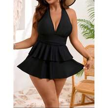 Plus Size Swim Dress Women Sleeveless Halter Swimsuit Layered Ruffle Bathing Suit Tummy Control Swimwear For Women Summer Beach Pool - 多色95 - 查看 3
