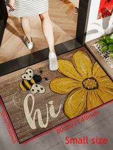 1 pieza Felpudo de bienvenida con patrón de abeja y flor "Hola", estilo minimalista gráfico amarillo de felpa corta de secado rápido y antideslizante, lavable, adecuado para cocina, baño, comedor, pasillo, fiesta, reunión, Año Nuevo, todas las estaciones, decoración de patio - 1PC - Ver 2