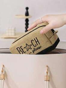 女士沙滩手提包套装，包含一个印有“Beach”字样和海星图案的大容量手提包，搭配黑色时尚眼镜、沙滩帽、2个化妆包、可重复使用的购物袋、迷你零钱包和多功能收纳袋，适合周末度假和工作出行。 - 彩色 - 查看 5