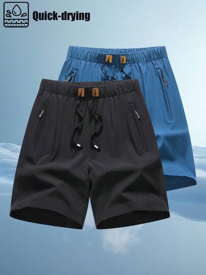 Men's Quick-Dry Shorts, Summer Design With Zipper Pockets, Lightweight And Comfortable For Outdoor, Sports, Casual, Workout And Daily Wear