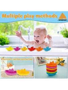 6pcs/Set Kids Swimming Pool Bath Stacking Boat Toys, Summer Water Game Stacking Toys, Outdoor Beach Water Toys, Children's Gift (Random Boat Color), Swimming Pool Toys, Kids Toys, Water Toys, Water Table Toys, Bath Tub Boat Toys, Beach Toys - Multicolor - View 5