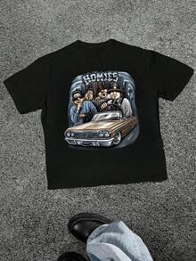 Men's Lowrider Car Graphic Print T Shirt Homies Crew 100% Cotton Tee Streetwear Casual Short Sleeve T Shirt - màu đen - Xem 1