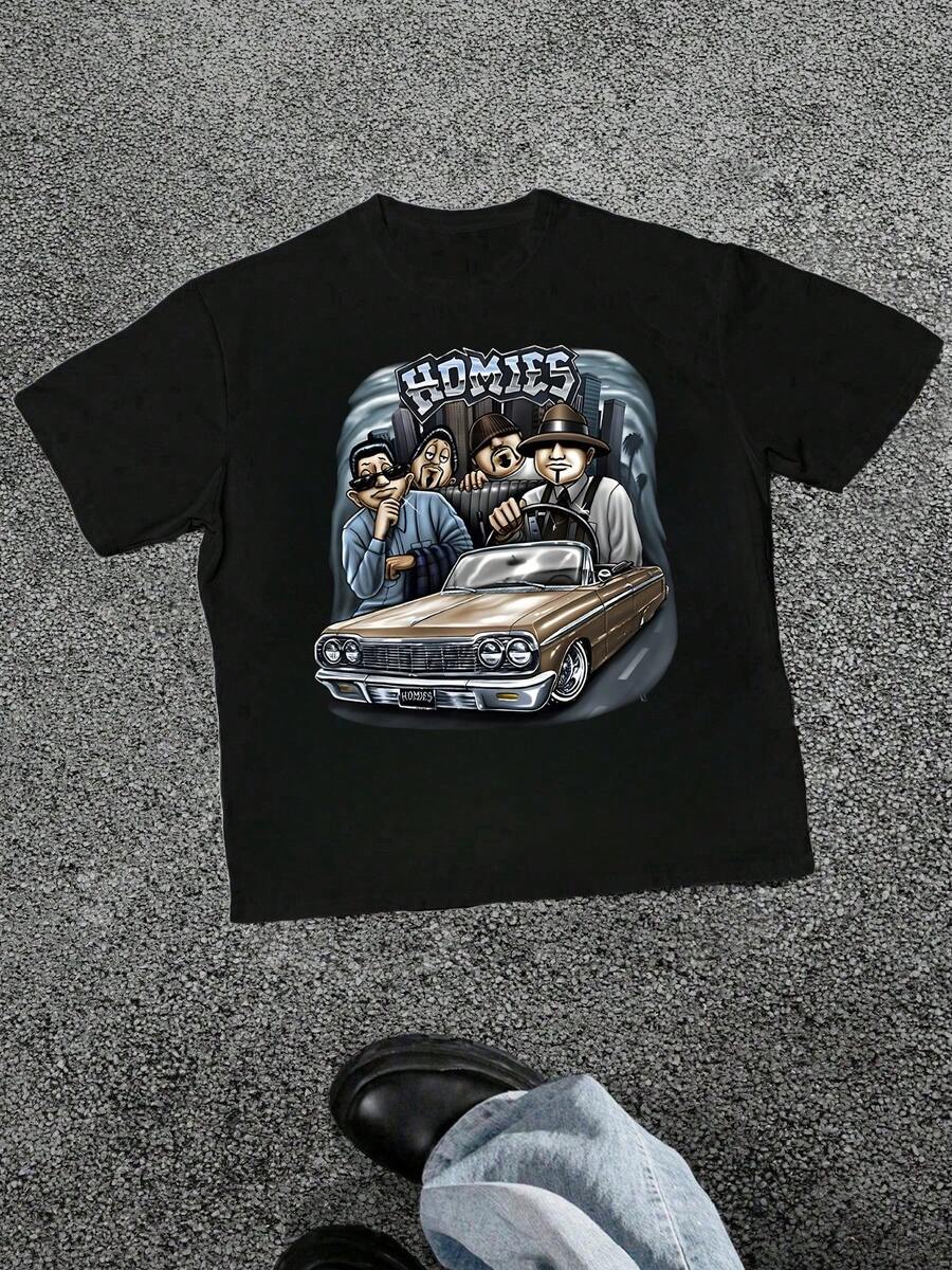 Men's Lowrider Car Graphic Print T Shirt Homies Crew 100% Cotton Tee Streetwear Casual Short Sleeve T Shirt - màu đen - Xem 1