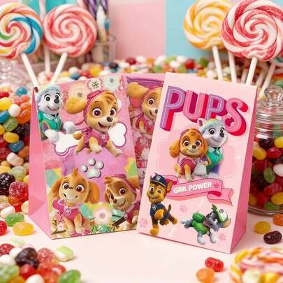  4pcs/8pcs Paw Patrol Collectible Paper Bag Set, Random Styles And Colors Paw Patrol Gift Bags, Featuring Characters Rubble, Chase, Rocky, Zuma, Skye, Everest, Tracker, Tuck, Ella, Rex, WildCat, Liberty, Suitable For Boutiques, Wedding Parties, Birthday Parties, Gifts, Bridesmaids, And Graduations