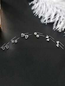 1件925纯银星形肚脐环，7字形极简心形花朵肚脐环，独特复古风格耳环 - 單隻 - 查看 3