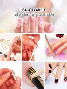 100pcs Orange Wooden Cuticle Pusher Dual-Ended Nail Cleaner Multi-Function Nail Care Tool Suitable For Manicure/Pearl Supplies, Nail Tools, Nail Art Tools, School Supplies, Nail Pressing Tools - Multicolor - View 3