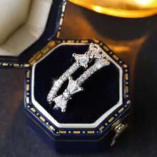 极简双层蝴蝶结立方氧化锆几何戒指，女士日常通勤珠宝礼物 - 白色 - 查看 7