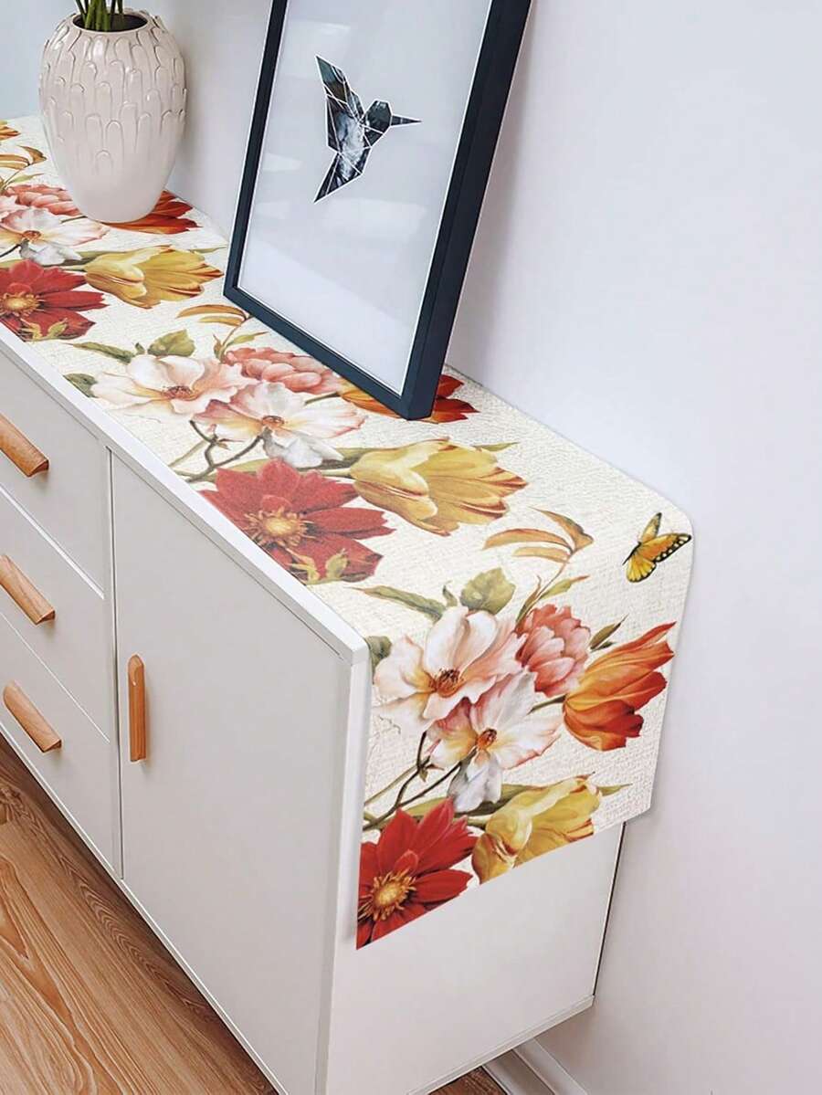 1 pieza Camino de mesa floral de primavera/verano, decoración de cocina y comedor para fiestas en interiores y exteriores - Multicolor - Ver 1
