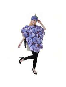 1 Set Purple Grape Cosplay Jumpsuit [Hat + Jumpsuit], Fruit Series Costume For Halloween, Christmas, Party, Surprise Role Play - Multicolor - View 5