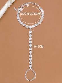 1 pieza Tobillera con strass al estilo europeo y americano, joyería para el pie de fiesta en la playa, tobillera con anillo para el dedo del pie con strass exagerado - Plateado - Ver 4