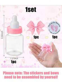 24/12/1 Set - Baby Shower Party Geschenke - Mini Milchflasche Party Geschenktüten Box 1,5"X3,5" - Plastik Milchflaschen mit Dankeschön Aufklebern und Schleifen Baby Shower Geschenke für Gäste Jungen Süßigkeiten Deko - Baby Shower Süßigkeitenglas (Rosa) - Verschiedenfarbig - Übersicht 9