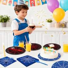 D48Pcs Cartoon Spidey-Themed Birthday Party Plies Happy Birthday Plates And Napkins Set Party Plies Web Baby Shower Decorations Spider Party Decorations - White4 - View 5