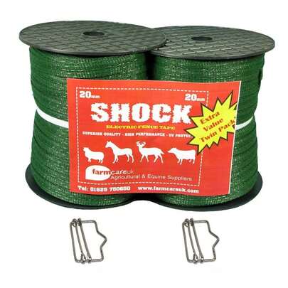 Electric Fencing Twin Pk 2x 200 Meters Dark Green 20mm Tape + 2 Free Tape Conn